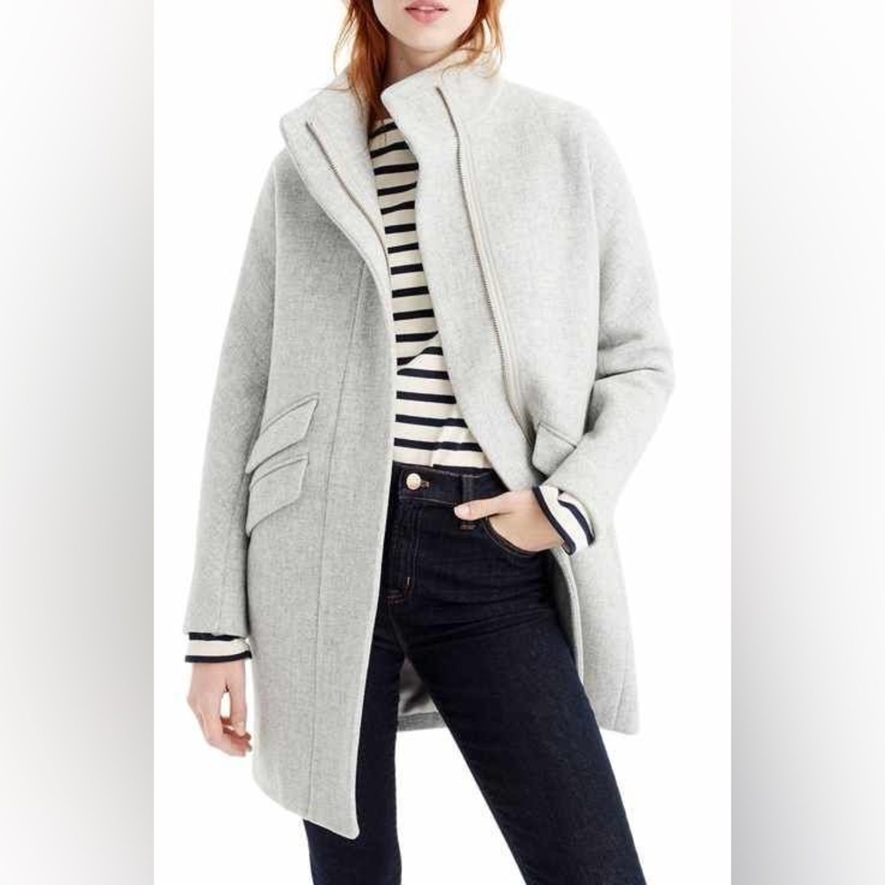 J. Crew Stadium Cloth Cocoon Coat Size 0 Gray Pea Coat Full Zip Up Stand collar